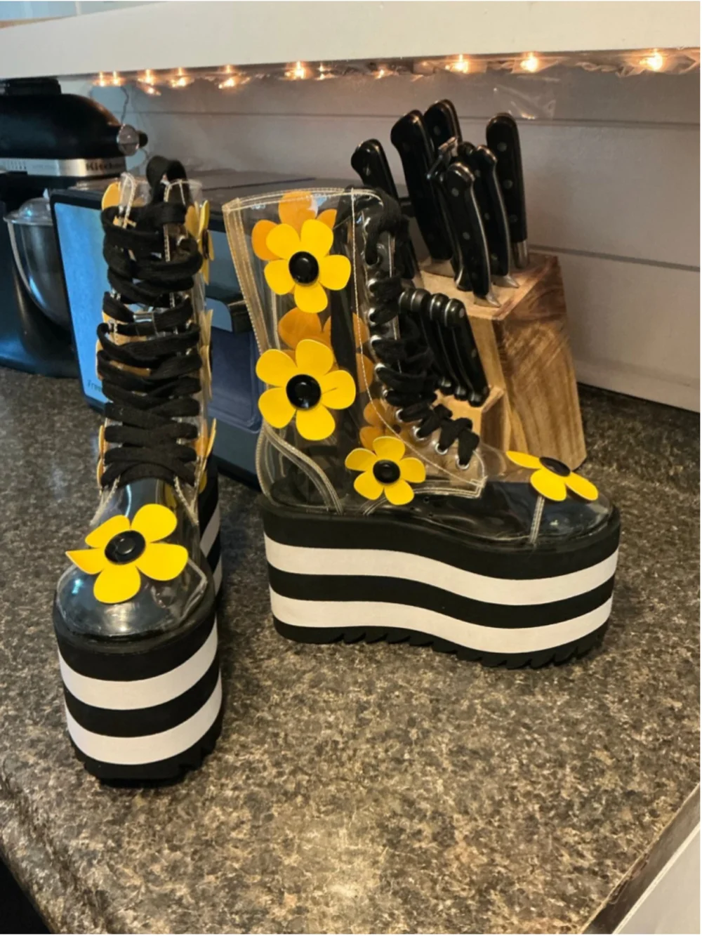 Dolls Kill Current Mood Wildflower Wonderland Clear Platform Combat Boots